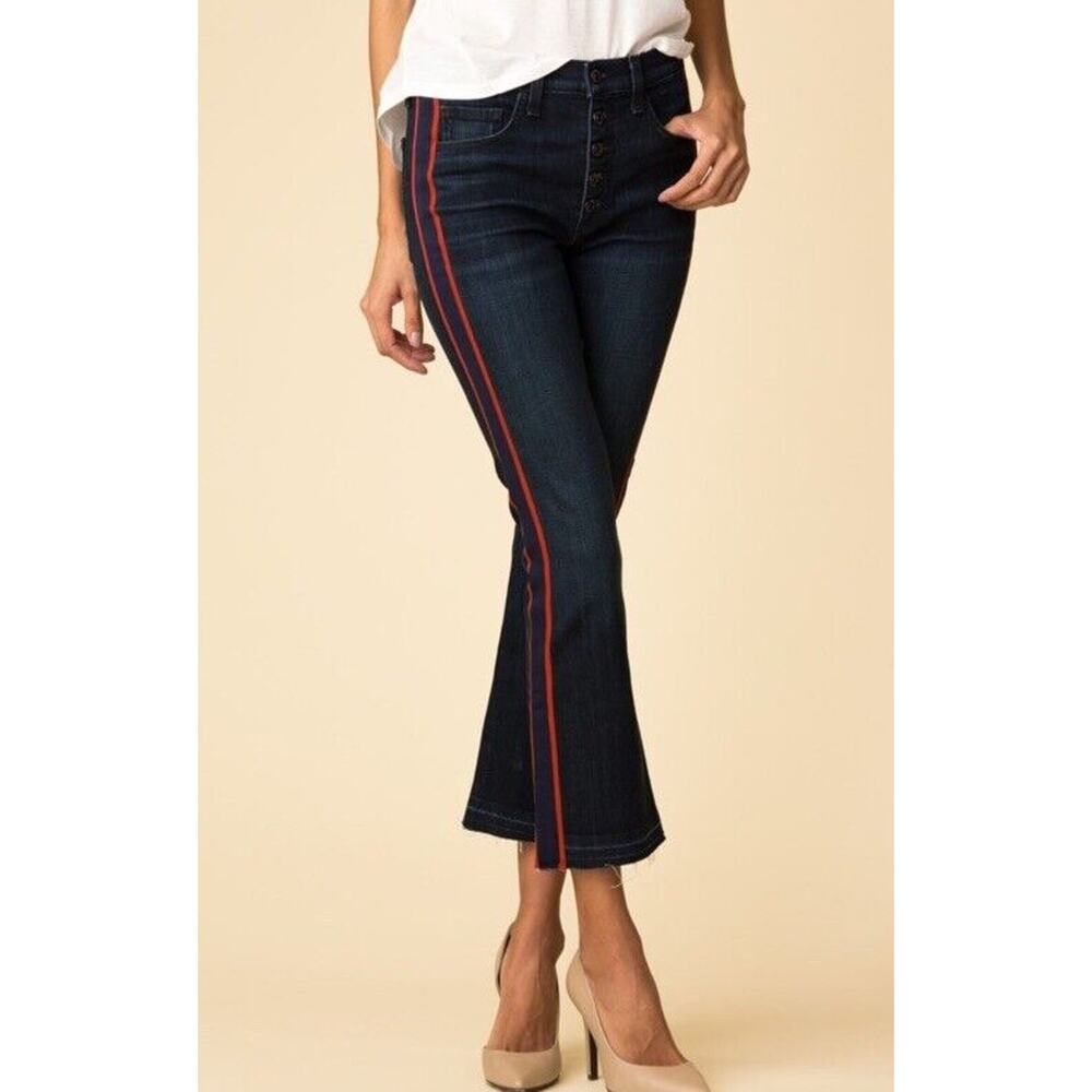 Veronica Beard Jeans Woman 25 Carolyn Stripe Crop Stretch Flare Button High Rise